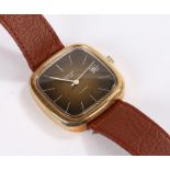 Prestige De Luxe gentleman's gold plated wristwatch, the signed tiger's eye effect dial with baton