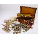 Jewellery box containing rings, watch faces and movements, necklaces and others, together with a