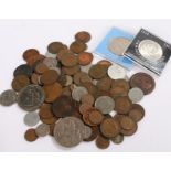 Collection of coins, to include George V crown 1935, George III penny, Churchill crown, Queen Mother