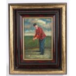 Attributed Anton Maria Mucchi Vignoli (1871 - 1945) A gentleman golfer, oil on board, 11.5cm x 17cm