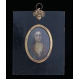 Late 17th Century portrait miniature of a lady, housed in an ebonised frame with gilt slip and acorn