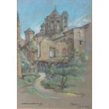 Victor Macclure (1887-1963), "Poblet", signed pastel, dated 7.6.29, housed in a gilt frame, the