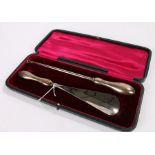 Edward VII silver handled shoe horn and button hook, Birmingham 1906, maker Adie & Lovekin Ltd,