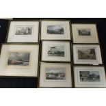 Collection of coloured etchings, to include Suspension Bridge over the Thames at Hammersmith,