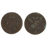 British Tokens, copper Halfpenny, 1793, Beehive above monogram, reverse SHERBORNE HALFPENNY, with