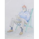 Sydney Whiting, ‘Relaxing’, depicting a gentleman reading a book in a deckchair, signed watercolour,
