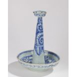 Chinese blue and white porcelain pricket candlestick, the dished sconce above a tapering stem and