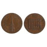 British Token, copper Halfpenny, Hawkins Bird, Copper Halfpenny, 1793, obverse tower and spire of