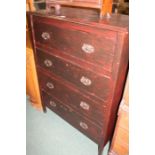 Dark stained pine chest of four long drawers, 97cm wide