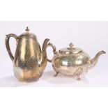 Walker & Hall plated teapot, with scroll decoration, plated coffee pot with foliate decorated