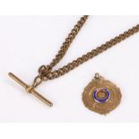 9 carat gold and blue enamel pocket watch pendant, engraved "Walton Quoit Tourn'mt", the reverse