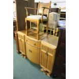 Mid 20th century oak sideboard, the bow front centre with frieze drawer and two cupboard doors,