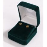 Pair of 9 carat gold stud earrings, of cube form