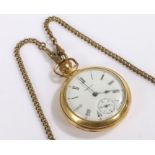 Ingersoll gold plated open face pocket watch, the signed white dial with Roman numerals and