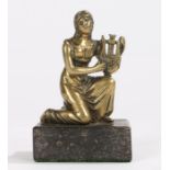 Early 19th century bronze depicting a classical muse with lyre, mounted on a marble plinth base, 6cm