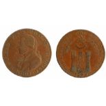 British Token, copper Halfpenny, 1794, JOHN HOWARD F.R.S PHILANTHROPIST with a profile bust, reverse