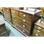 George III mahogany and ebony strung chest of two short and three long drawers, the brass handles