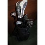 Nike golf clubs, consisting of pitching wedge, 3-6 and 8-9 irons, Callaway 7 iron, Mizuno putter,