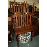 Mid 20th Century oak draw-leaf dining table, on turned bulbous turned legs, set of four oak dining