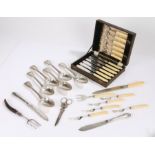 Cased set of six simulated bone handled fish knives and forks, set of six shell pattern table