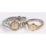 Rotary ladies wristwatch, the signed mother of pearl dial with Roman and clear paste markers, date