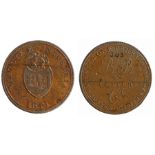 British Token, copper Penny, 1811, obverse VIRTUTE ET INDUSTRIA with coat of arms, reverse ONE PENNY