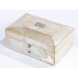 19th Century mother of pearl casket, the bevelled lid with vacant white metal rectangular cartouche,