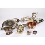 Plated ware to include crumb scoop, Jersey milk can, sauceboat, napkin ring, tankard etc. (qty)