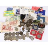 Collection of pre 1920, pre 1947 and later coins and banknotes, to include George III cartwheel 2