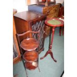 Early 20th Century glass door cupboard, together with a mahogany cake stand and a mahogany stand. (