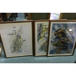 Set of three prints depicting violins, a saxophone, and brass instruments (3)
