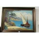 Italian school, boat in a bay, unsigned oil on canvas, 69cm x 49cm