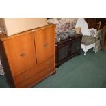 Oak veneered corner television unit, veneered television cabinet with two doors and two drawers,