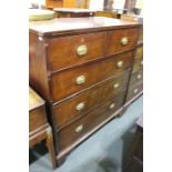 George III mahogany and boxwood strung chest of two short and three long drawers, the brass