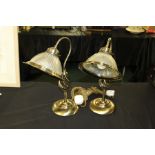 Pair of reading lamps, with reeded clears glass shades and pierced scrolled stems (2)