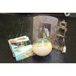 Works of art to include painted ostrich egg "Souvenir from Cape Town", copper picture frame with