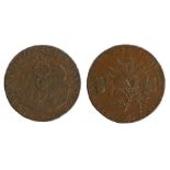 British Token, copper Halfpenny, 1793, obverse caduceus leaning upon a large bale of goods, LEEK