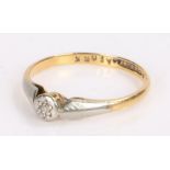 18 carat gold and platinum ring set with a single diamond, ring size N, 1.8g