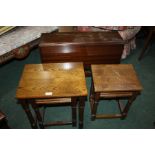Edwardian style mahogany Sutherland table, nest of two oak occasional tables, similar side table (