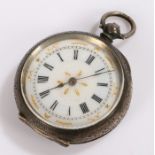 Continental silver open face pocket watch, the white enamel dial with Roman numerals, gilt leaf,