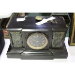 Edwardian slate and marble mantle clock, with break-front case, the black dial with Roman