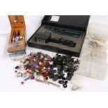 Electric diamond tester, cased scales, collection of loose marcasite, beads etc. (qty)