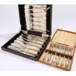 Cased set of six plated cake forks, cased set of six plated fish knives and forks (2)