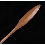 Ethnographical spear, with a pointed carved spear end and shaft, 95.5cm long