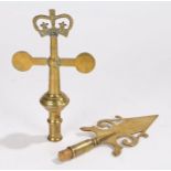 Two 19th Century brass West Country friendly society pole heads, one with crown form pediment (2)