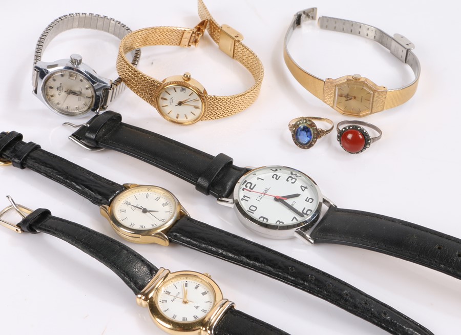 Wristwatches, to include Eloga, Lorus, Limit, etc, also together with two rings, (qty)