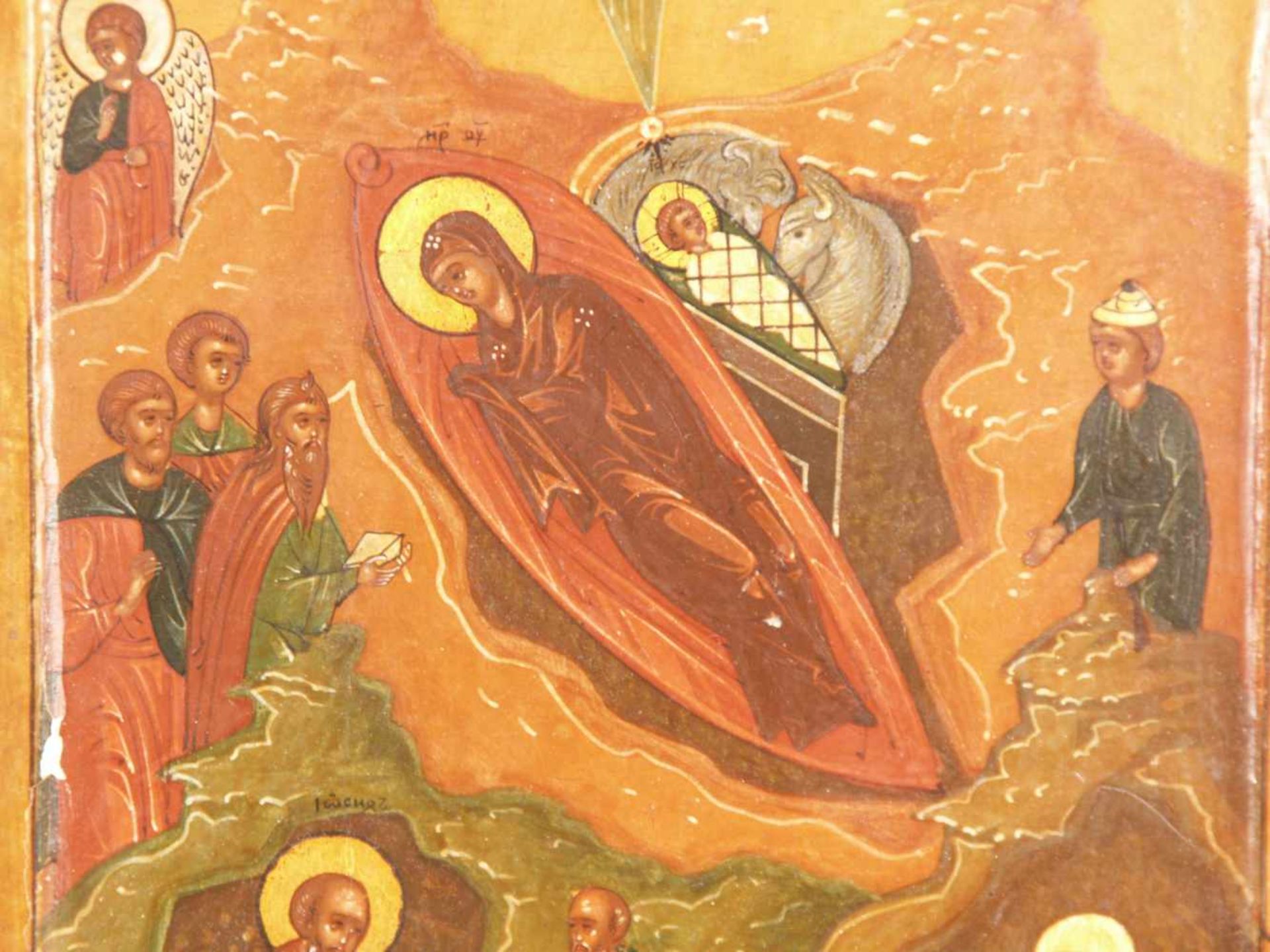 Ikone - Zentralrussland 1.Hälfte 19.Jh., Eitempera auf Kreidegrund, Kowtscheg,Die Geburt Christi, in - Bild 4 aus 8