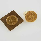 Ring und Brosche mit Goldmünze - 585er Gelbgold, 10 Mark Goldmünze "Friedrich Deutscher Kaiser König