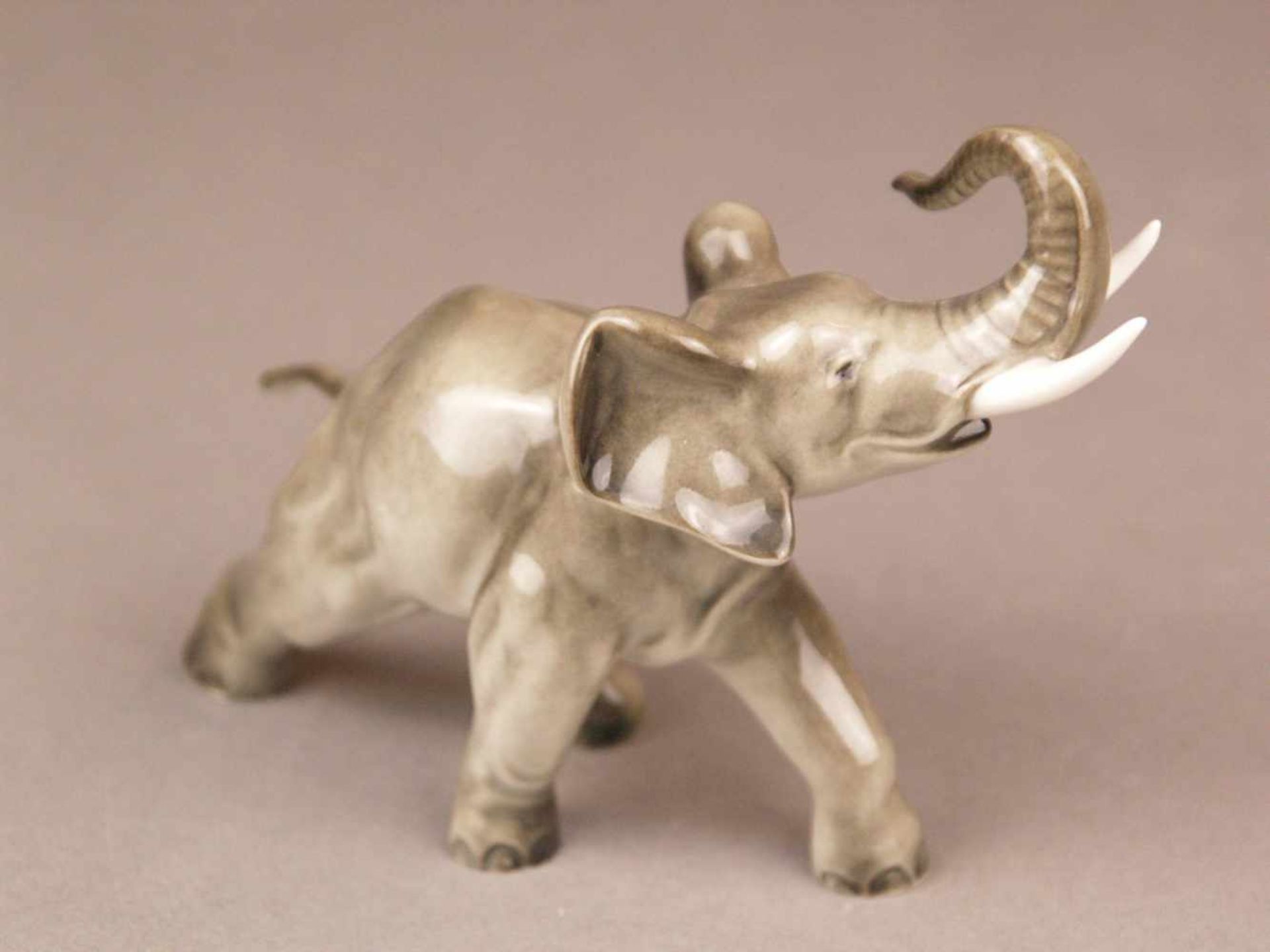 Porzellanfigur "Elefant" - Hutschenreuther, Entwurf von Karl Tutter, schreitender Elefant mit - Bild 2 aus 7