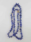 Lapislazuli-Kette - Trommelsteine, marmoriert, L.ca.8mm bis 17mm, Einzelknotung, L.ca.70cm